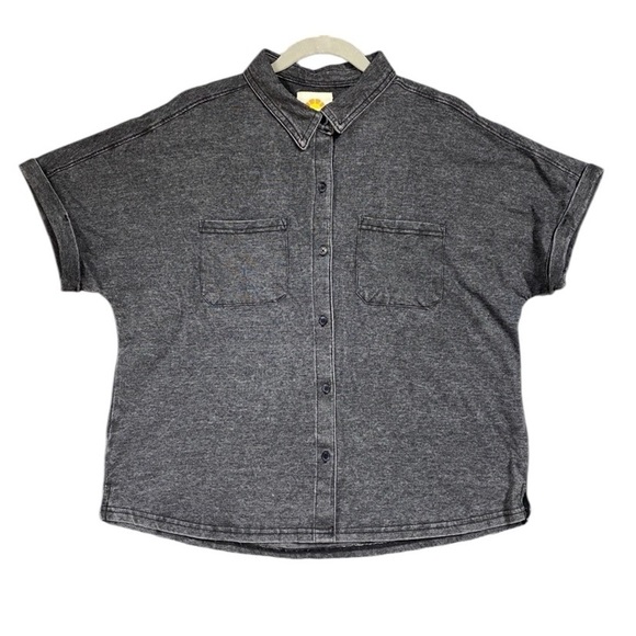 C&C California Button Up Top Womens Size Large Gray Heathered - Picture 1 of 9